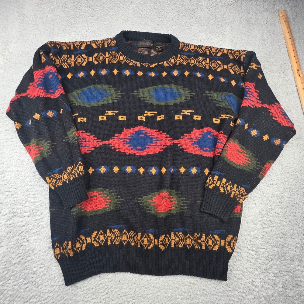 Michael Gerald Sweater Mens 3X Black Multi Vtg 90s Geometric Abstract Pullover